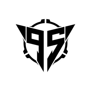 PS Oyun Logosu Geometrik modern Üçgen Yuvarlak Dürbünlü Keskin Nişancı Taktik Stili tasarımı izole arkaplan, minimal oyun logosu tasarımı, keskin nişancı üçgen logosu logosu.