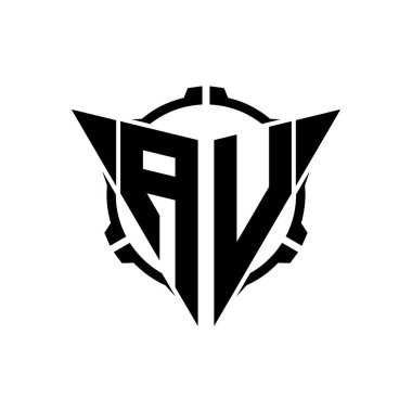 AV Oyun Logosu Geometrik modern Üçgen Yuvarlak Scope Sniper Taktik stili tasarımı izole arkaplan, minimal oyun logo tasarımı, keskin nişancı üçgen logosu logosu harfi.
