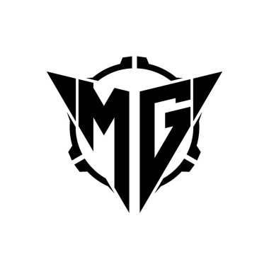 MG Oyun Logosu Geometrik modern Üçgen Yuvarlak Scope Sniper Taktik stili tasarımı izole arkaplan, minimal oyun logo tasarımı, keskin nişancı üçgen logosu logosu harfi.
