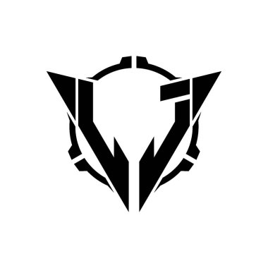 LJ Oyun Logosu Geometrik modern Üçgen Yuvarlak Scope Sniper Taktik stili tasarımı izole arkaplan, minimal oyun logo tasarımı, keskin nişancı üçgen logo harfi.