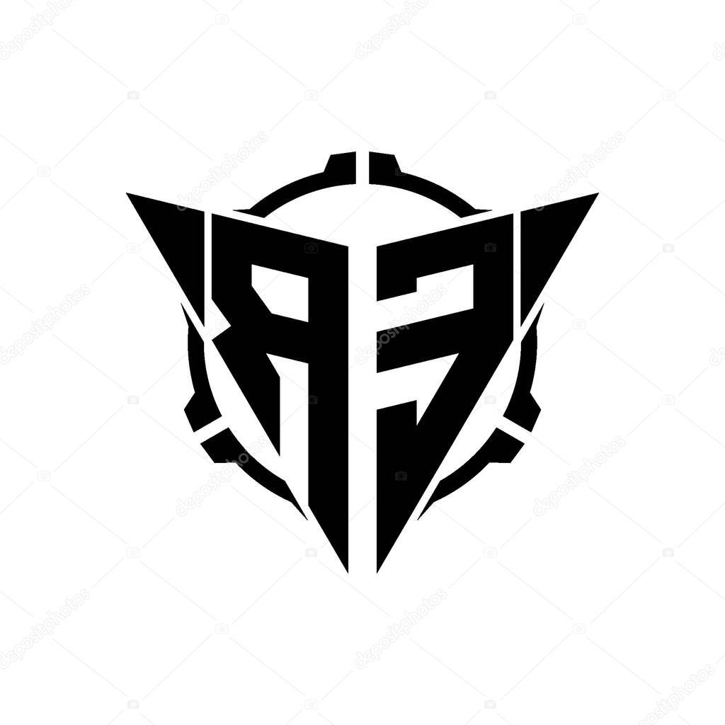 RE Gaming Logo Initial with geometric modern Triangle rounded Scope Sniper Tactical style design in isolated background, minimalist gaming monogram logo design, sniper shoot triangle logo letter.