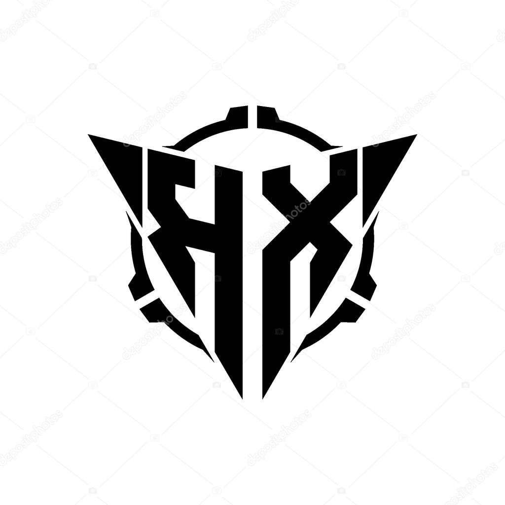KX Gaming Logo Initial with geometric modern Triangle rounded Scope Sniper Tactical style design in isolated background, minimalist gaming monogram logo design, sniper shoot triangle logo letter.