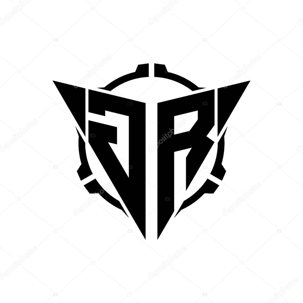 GR Gaming Logo Initial with geometric modern Triangle rounded Scope Sniper Tactical style design in isolated background, minimalist gaming monogram logo design, sniper shoot triangle logo letter.