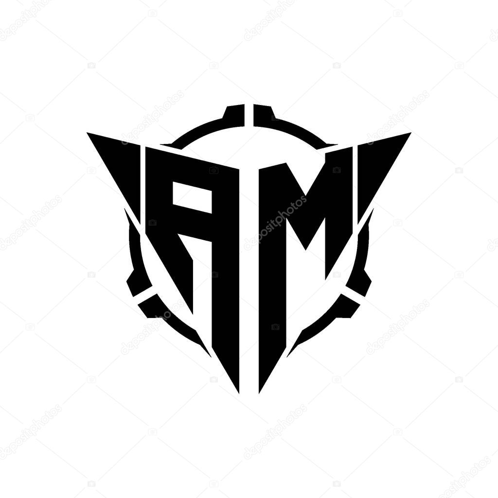 AM Gaming Logo Initial with geometric modern Triangle rounded Scope Sniper Tactical style design in isolated background, minimalist gaming monogram logo design, sniper shoot triangle logo letter.
