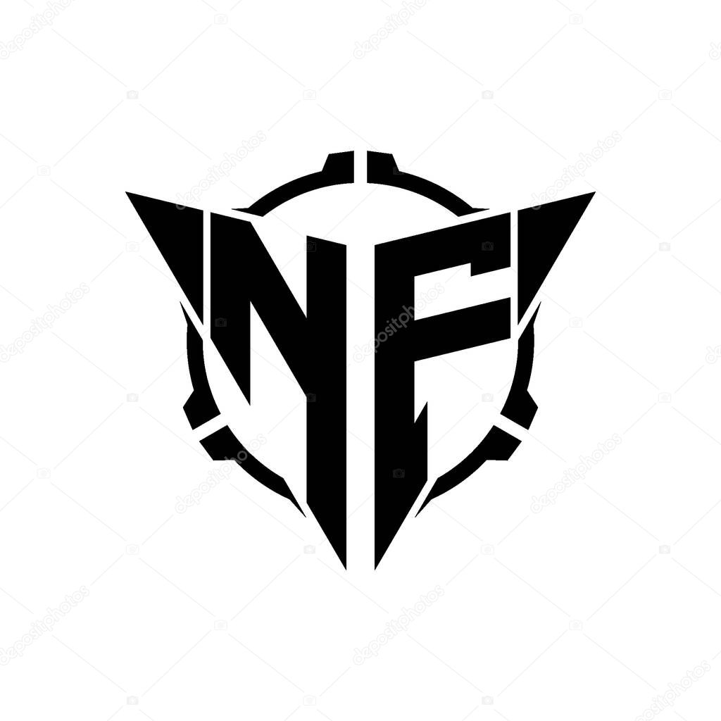 NF Gaming Logo Initial with geometric modern Triangle rounded Scope Sniper Tactical style design in isolated background, minimalist gaming monogram logo design, sniper shoot triangle logo letter.