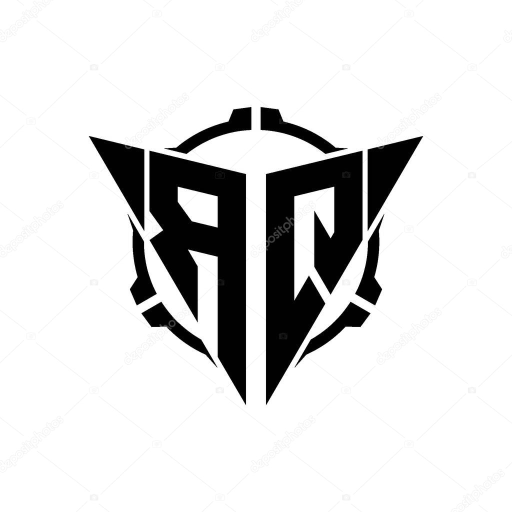 RQ Gaming Logo Initial with geometric modern Triangle rounded Scope Sniper Tactical style design in isolated background, minimalist gaming monogram logo design, sniper shoot triangle logo letter.