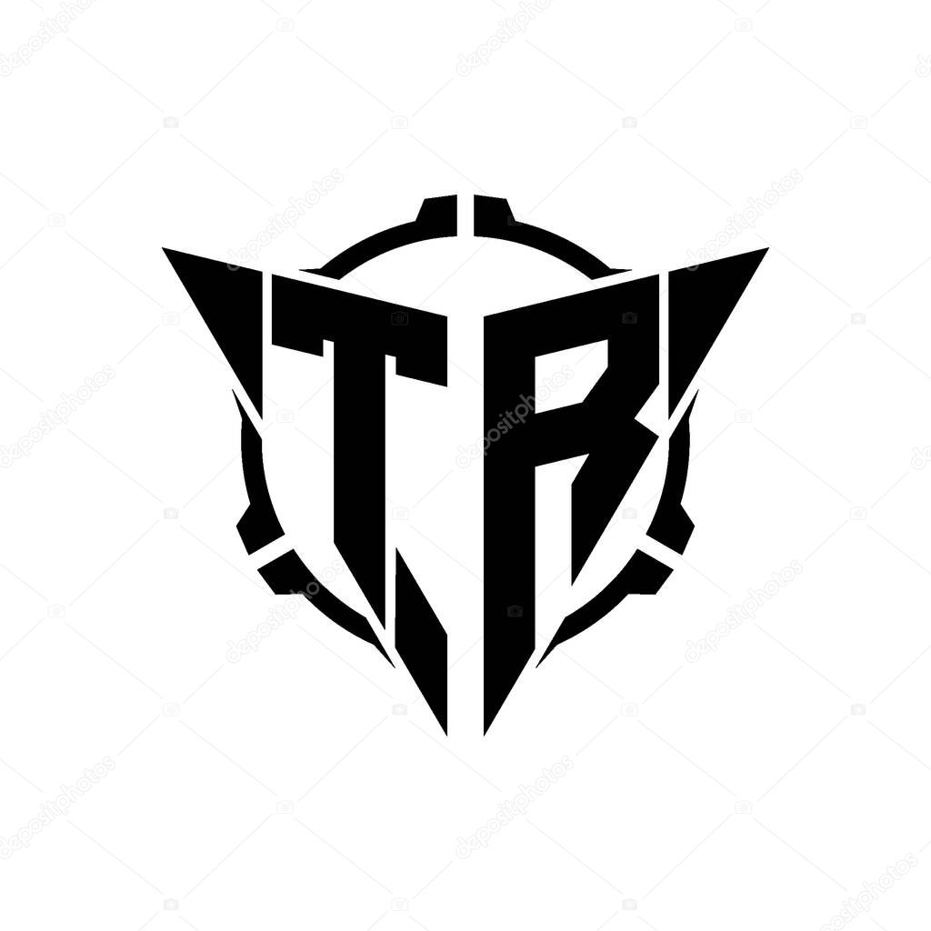 TR Gaming Logo Initial with geometric modern Triangle rounded Scope Sniper Tactical style design in isolated background, minimalist gaming monogram logo design, sniper shoot triangle logo letter.