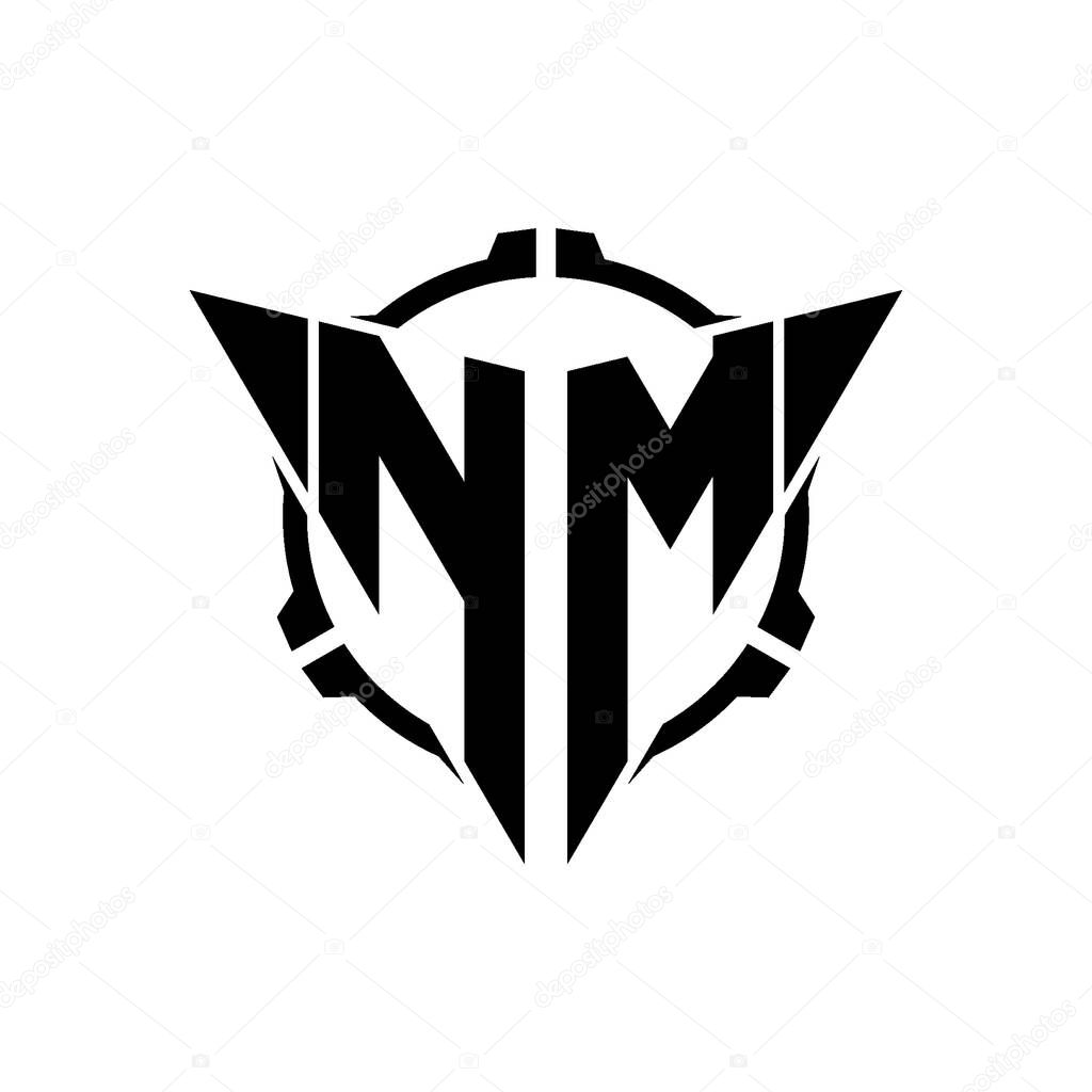 NM Gaming Logo Initial with geometric modern Triangle rounded Scope Sniper Tactical style design in isolated background, minimalist gaming monogram logo design, sniper shoot triangle logo letter.