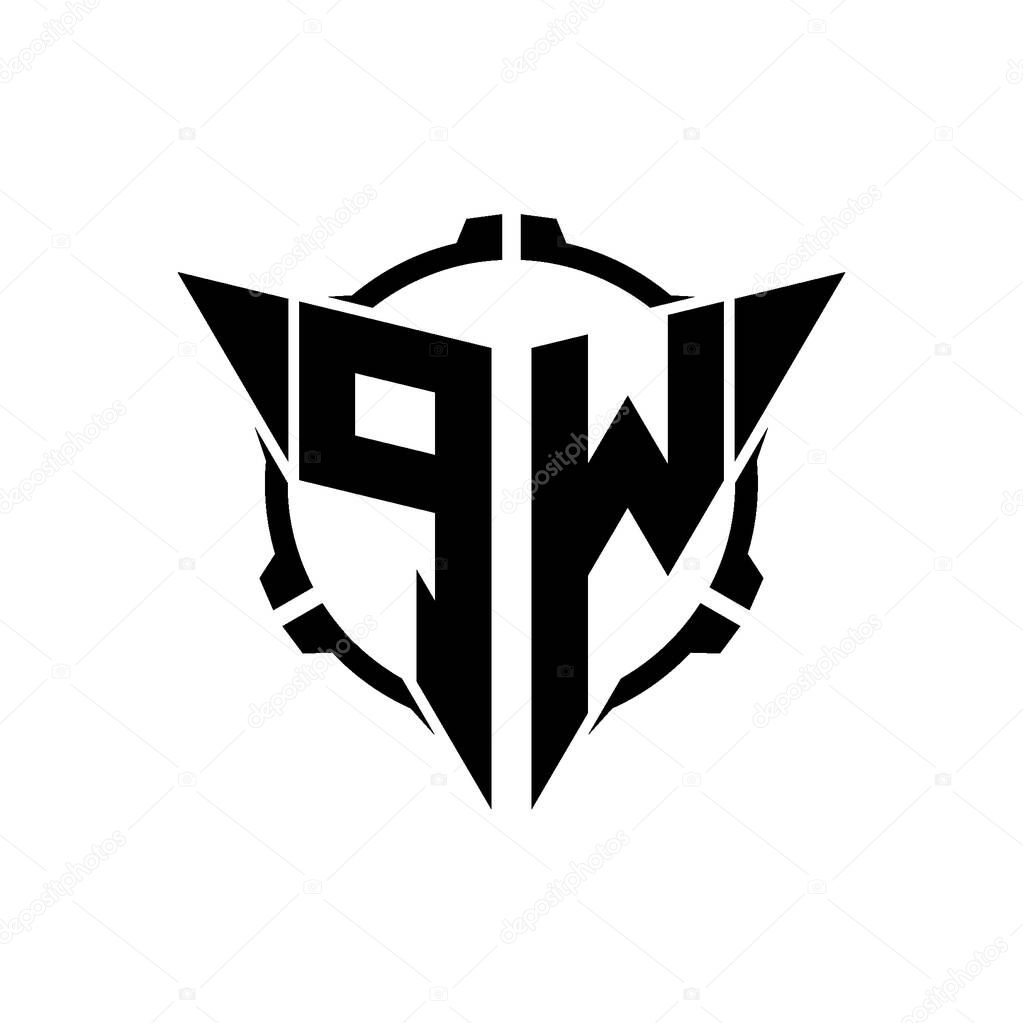 PW Gaming Logo Initial with geometric modern Triangle rounded Scope Sniper Tactical style design in isolated background, minimalist gaming monogram logo design, sniper shoot triangle logo letter.