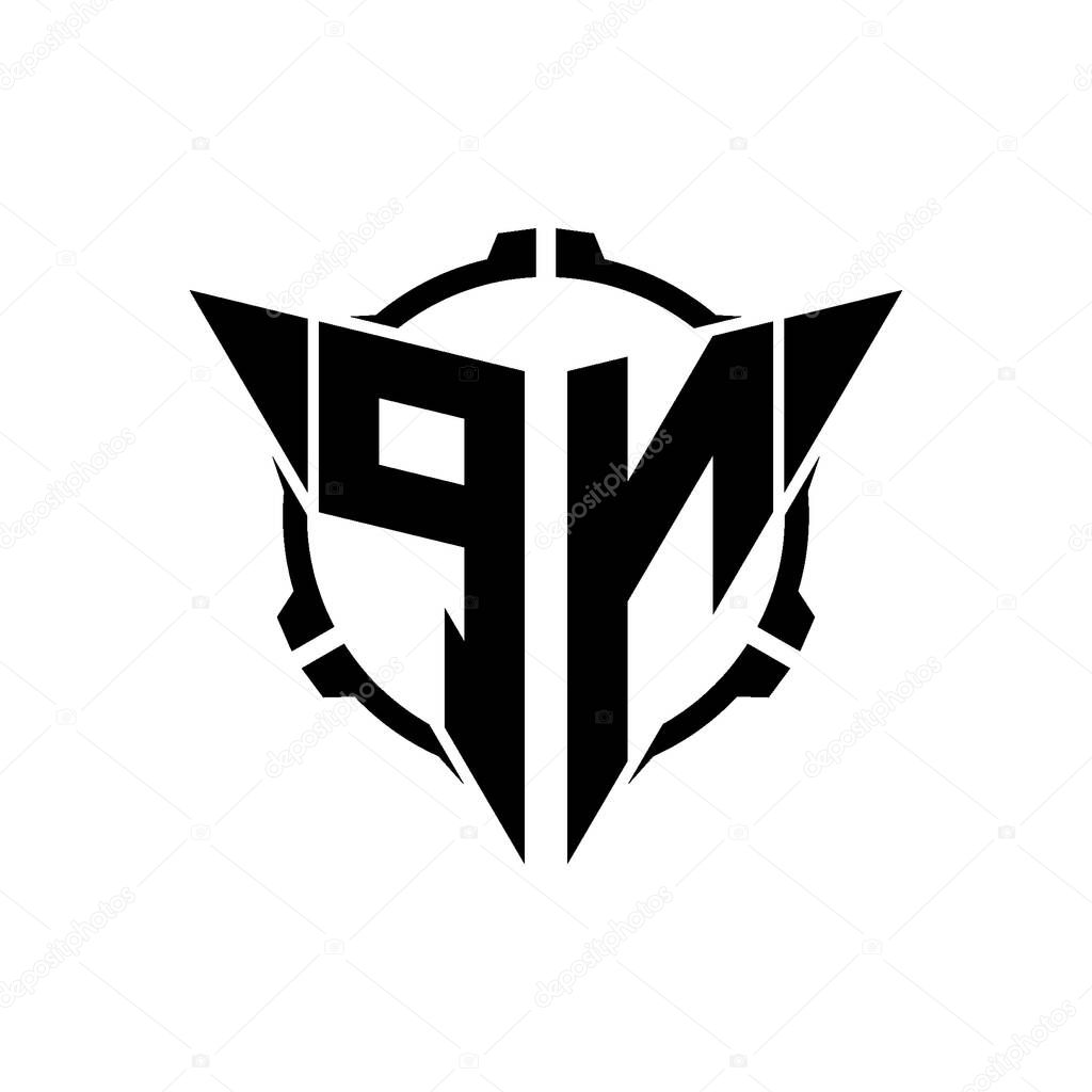 PN Gaming Logo Initial with geometric modern Triangle rounded Scope Sniper Tactical style design in isolated background, minimalist gaming monogram logo design, sniper shoot triangle logo letter.