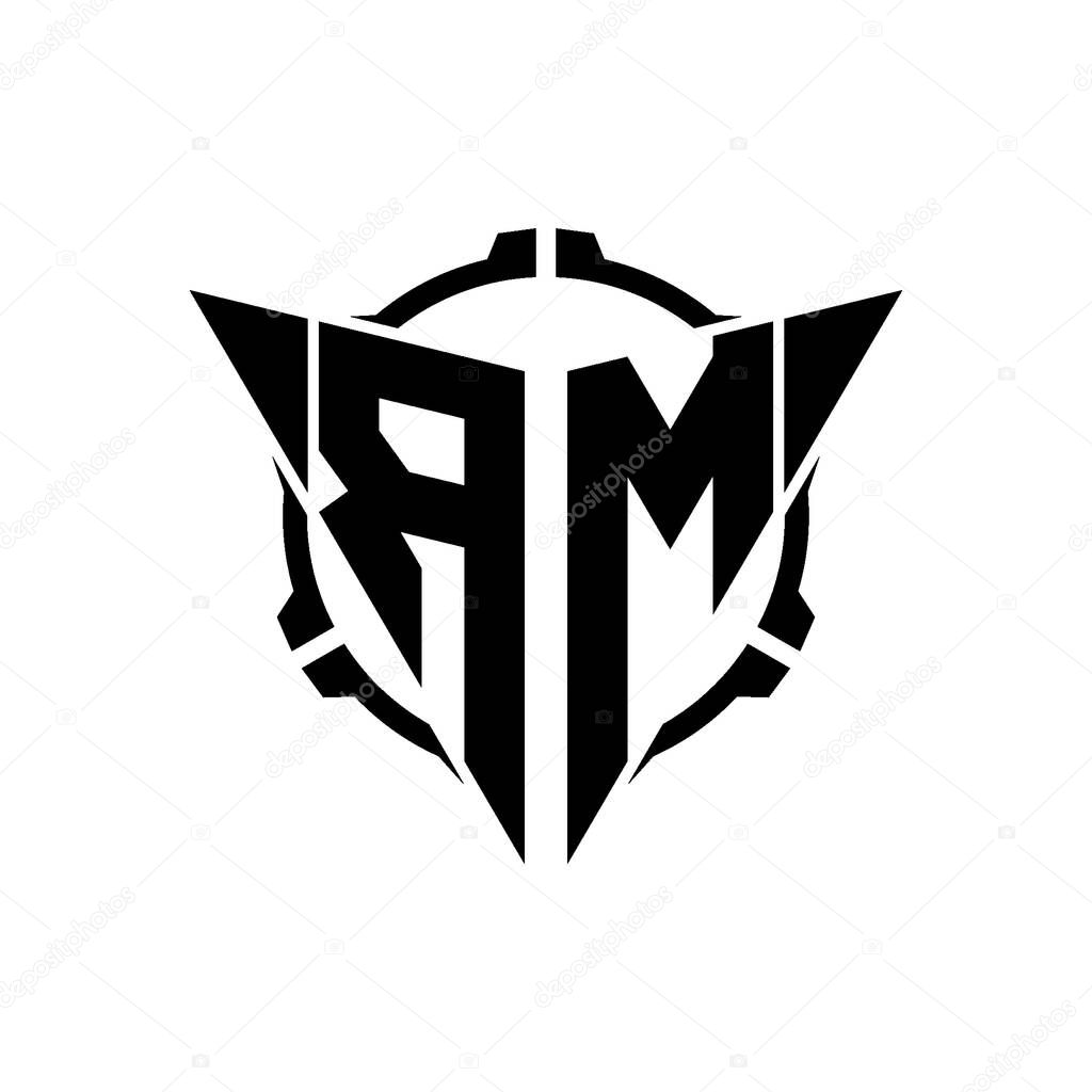 RM Gaming Logo Initial with geometric modern Triangle rounded Scope Sniper Tactical style design in isolated background, minimalist gaming monogram logo design, sniper shoot triangle logo letter.