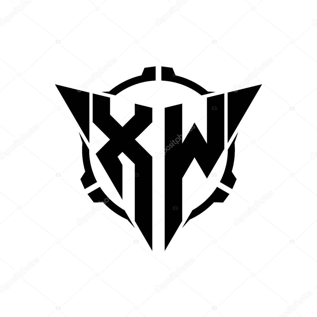 XW Gaming Logo Initial with geometric modern Triangle rounded Scope Sniper Tactical style design in isolated background, minimalist gaming monogram logo design, sniper shoot triangle logo letter.