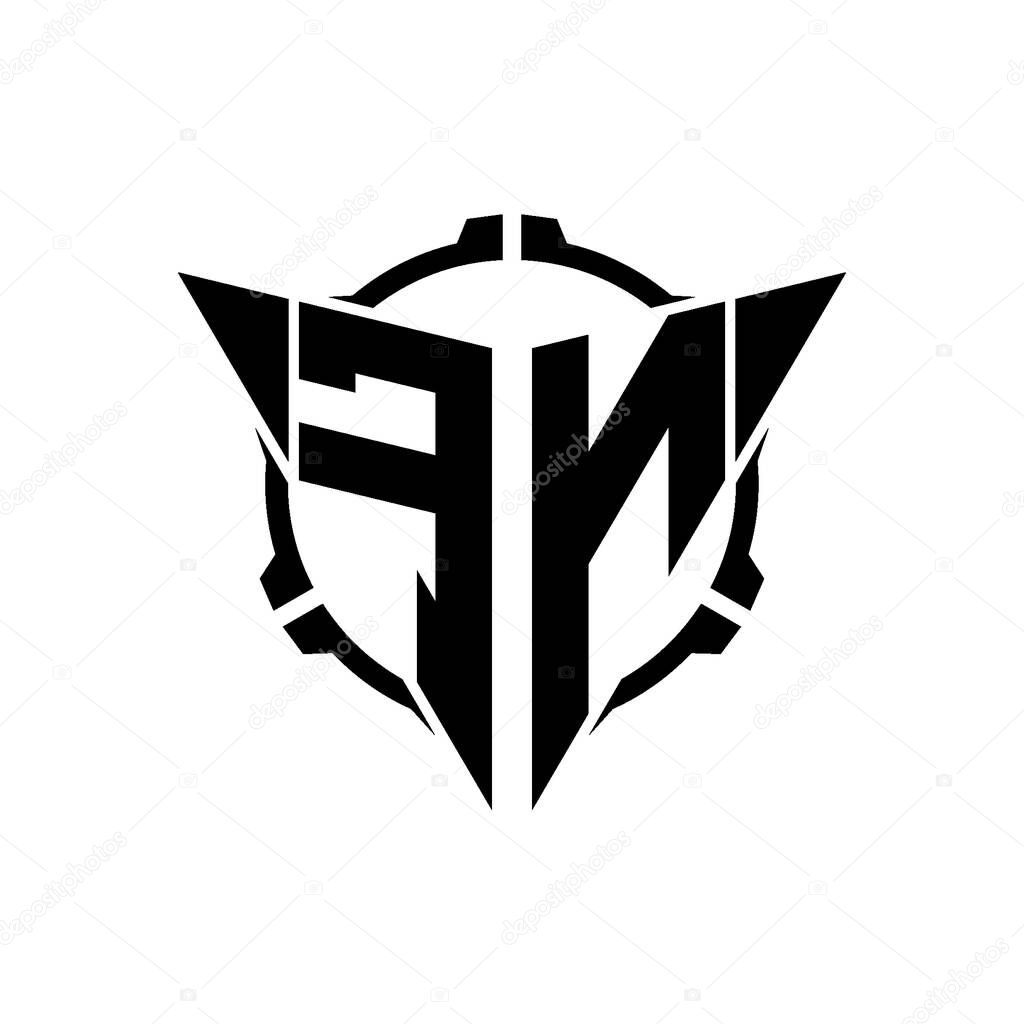 FN Gaming Logo Initial with geometric modern Triangle rounded Scope Sniper Tactical style design in isolated background, minimalist gaming monogram logo design, sniper shoot triangle logo letter.
