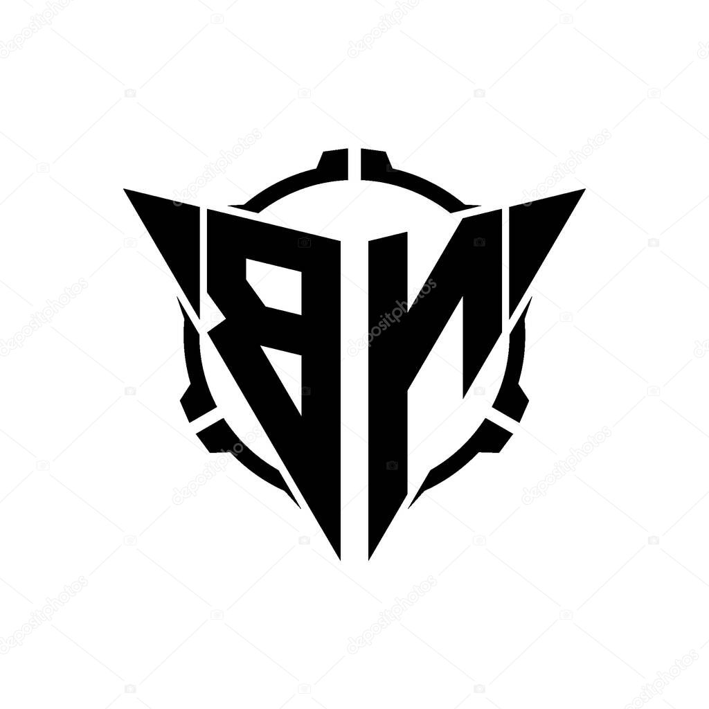 BN Gaming Logo Initial with geometric modern Triangle rounded Scope Sniper Tactical style design in isolated background, minimalist gaming monogram logo design, sniper shoot triangle logo letter.