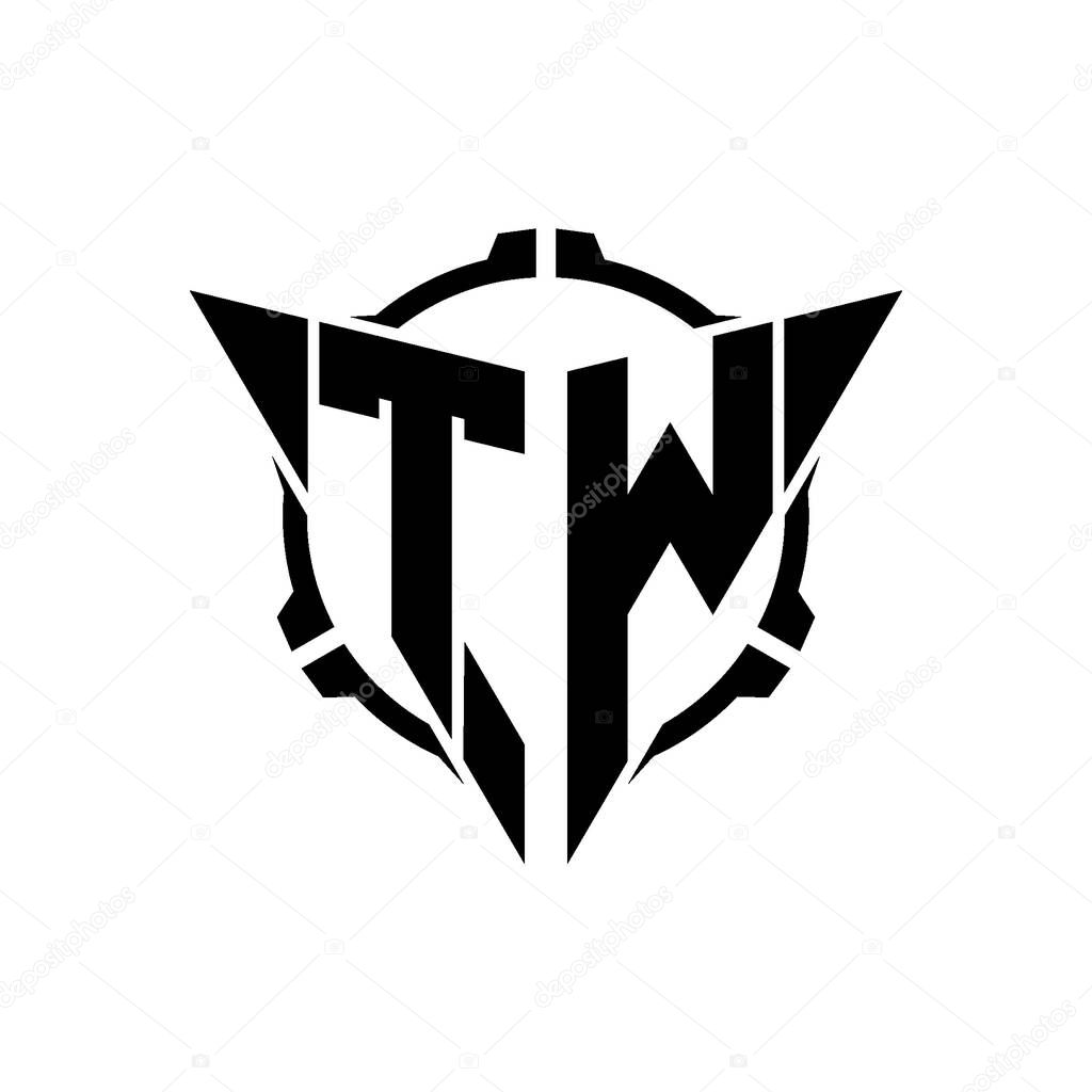 TW Gaming Logo Initial with geometric modern Triangle rounded Scope Sniper Tactical style design in isolated background, minimalist gaming monogram logo design, sniper shoot triangle logo letter.
