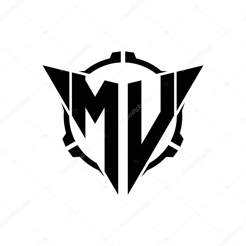 MV Gaming Logo Initial with geometric modern Triangle rounded Scope Sniper Tactical style design in isolated background, minimalist gaming monogram logo design, sniper shoot triangle logo letter.