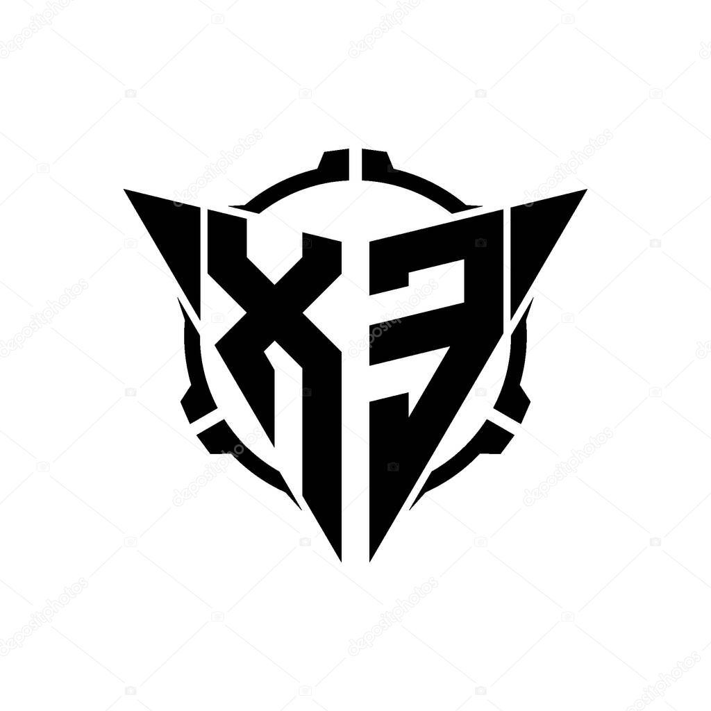 XE Gaming Logo Initial with geometric modern Triangle rounded Scope Sniper Tactical style design in isolated background, minimalist gaming monogram logo design, sniper shoot triangle logo letter.