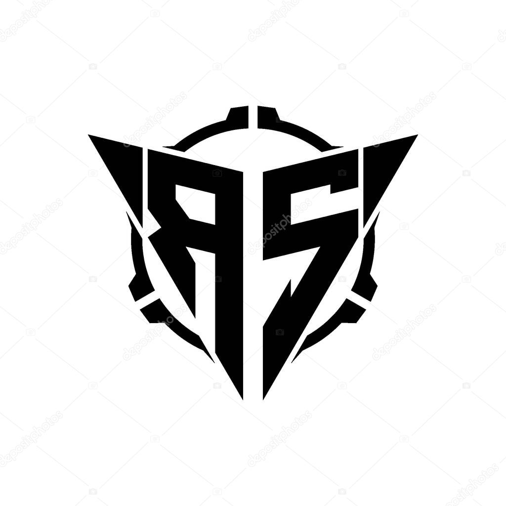 RS Gaming Logo Initial with geometric modern Triangle rounded Scope Sniper Tactical style design in isolated background, minimalist gaming monogram logo design, sniper shoot triangle logo letter.