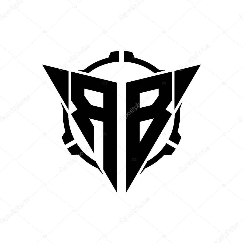RB Gaming Logo Initial with geometric modern Triangle rounded Scope Sniper Tactical style design in isolated background, minimalist gaming monogram logo design, sniper shoot triangle logo letter.