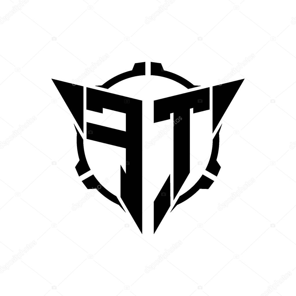 FT Gaming Logo Initial with geometric modern Triangle rounded Scope Sniper Tactical style design in isolated background, minimalist gaming monogram logo design, sniper shoot triangle logo letter.