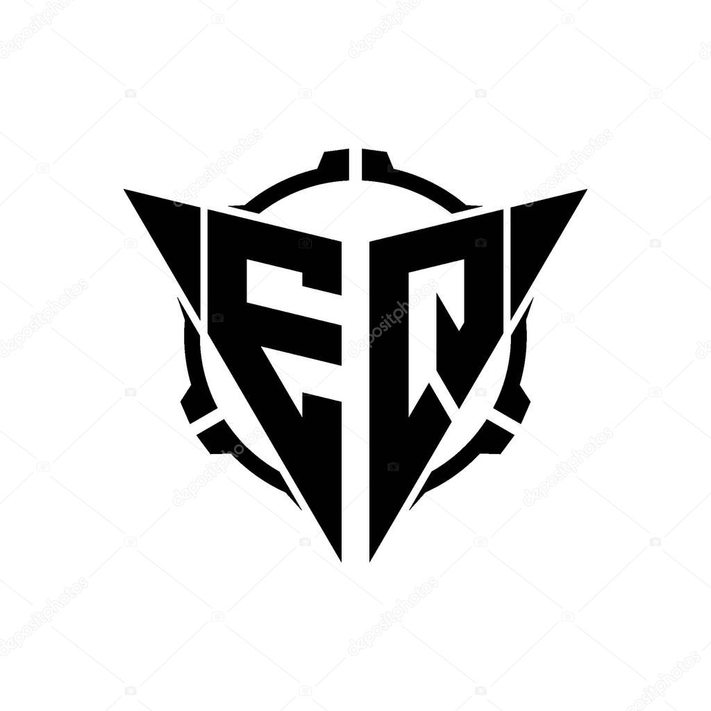 EQ Gaming Logo Initial with geometric modern Triangle rounded Scope Sniper Tactical style design in isolated background, minimalist gaming monogram logo design, sniper shoot triangle logo letter.