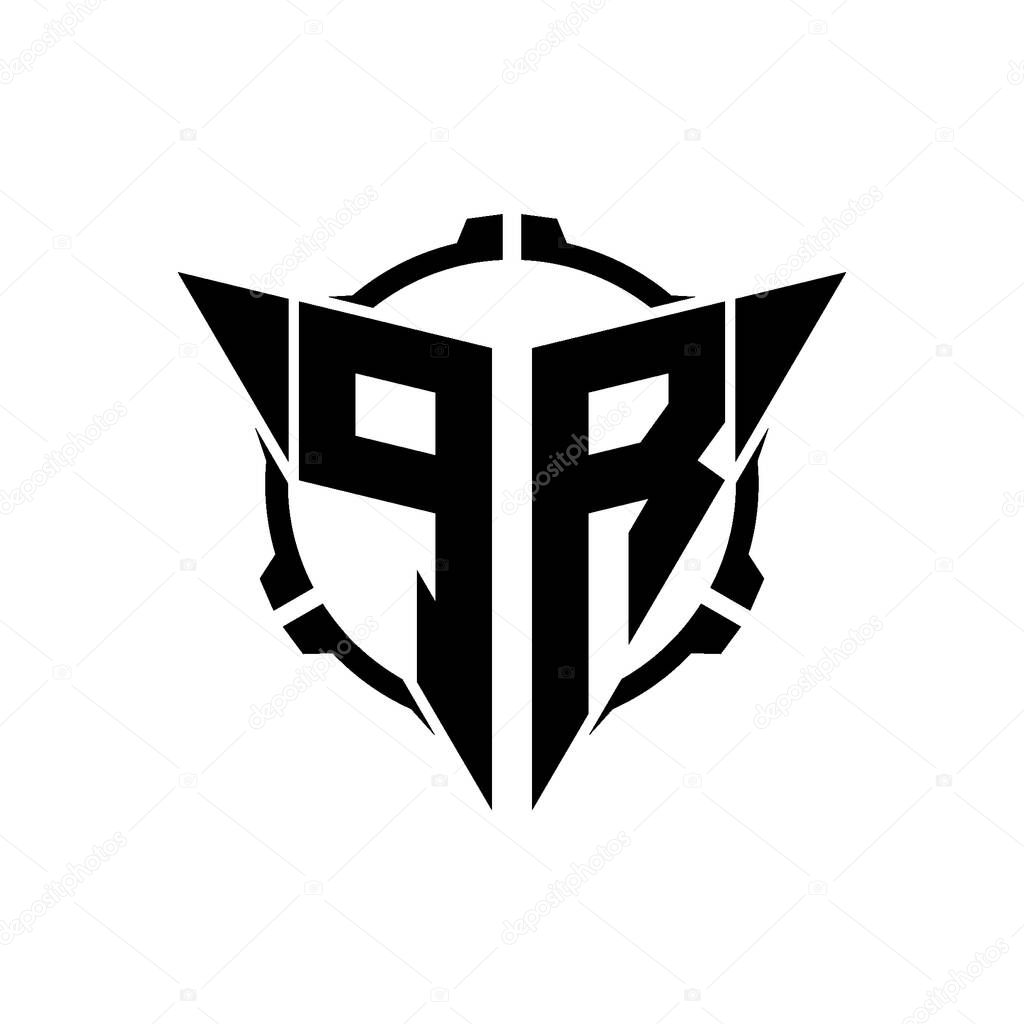 PR Gaming Logo Initial with geometric modern Triangle rounded Scope Sniper Tactical style design in isolated background, minimalist gaming monogram logo design, sniper shoot triangle logo letter.