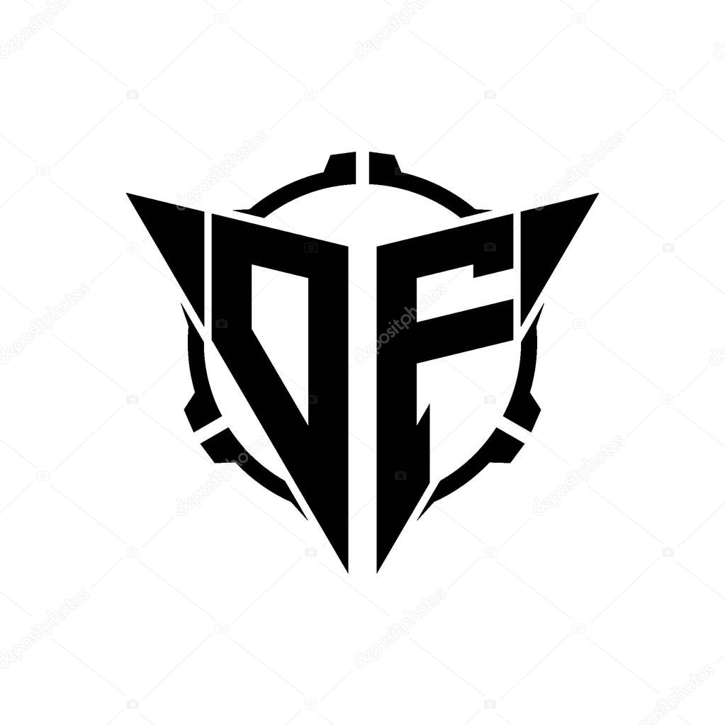 OF Gaming Logo Initial with geometric modern Triangle rounded Scope Sniper Tactical style design in isolated background, minimalist gaming monogram logo design, sniper shoot triangle logo letter.