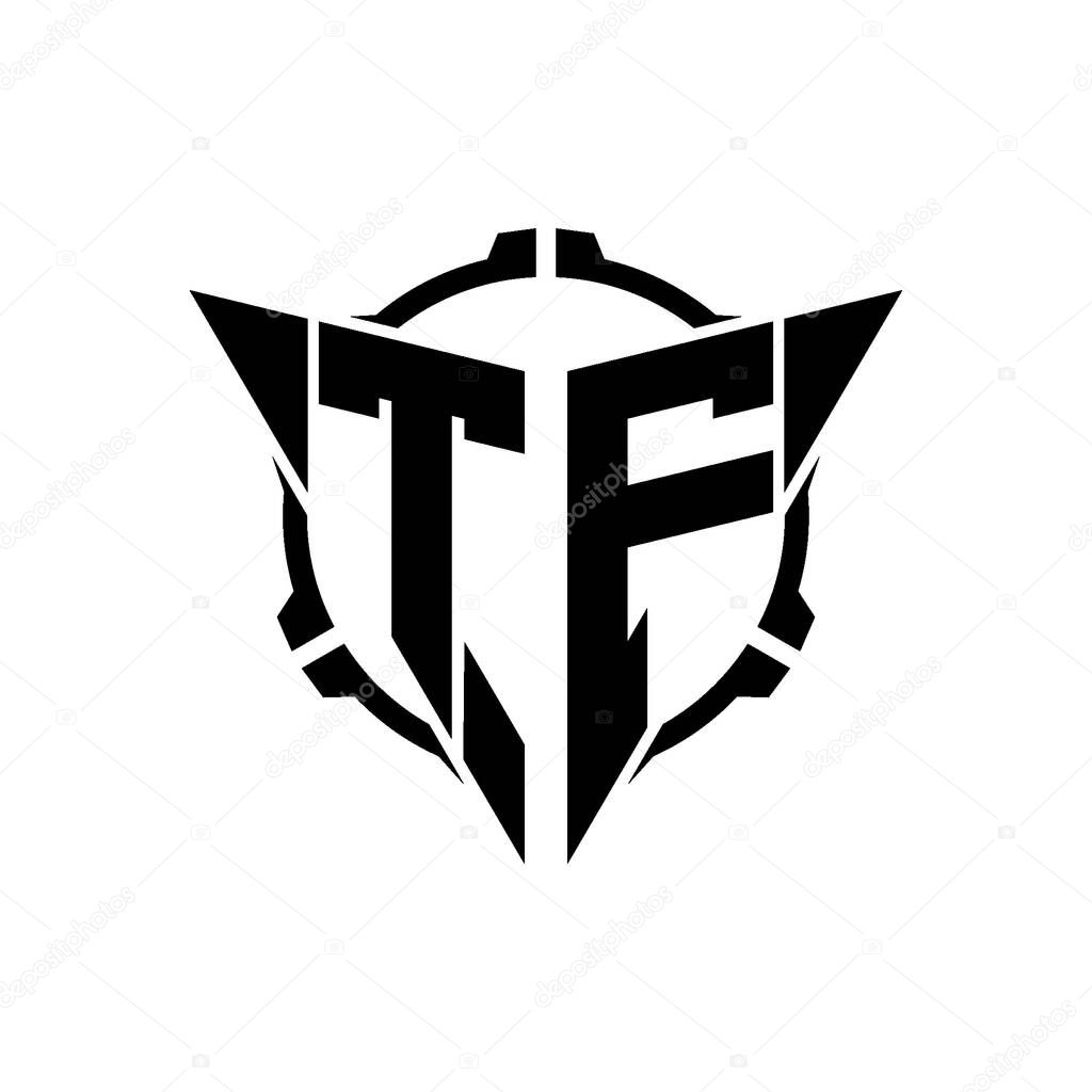 TF Gaming Logo Initial with geometric modern Triangle rounded Scope Sniper Tactical style design in isolated background, minimalist gaming monogram logo design, sniper shoot triangle logo letter.