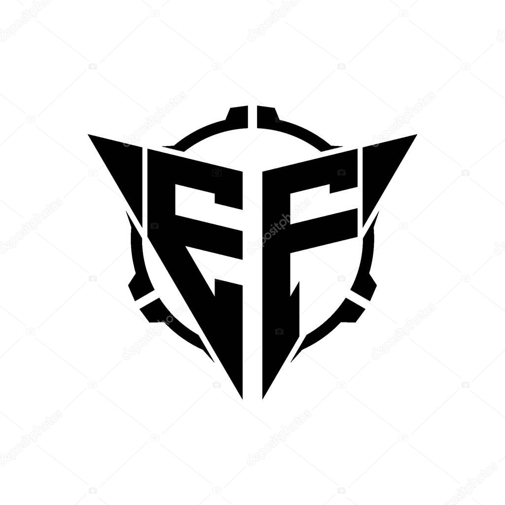 EF Gaming Logo Initial with geometric modern Triangle rounded Scope Sniper Tactical style design in isolated background, minimalist gaming monogram logo design, sniper shoot triangle logo letter.