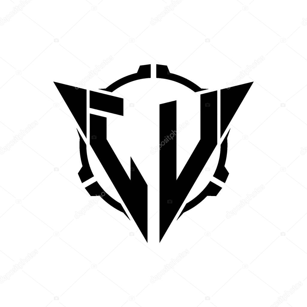 JV Gaming Logo Initial with geometric modern Triangle rounded Scope Sniper Tactical style design in isolated background, minimalist gaming monogram logo design, sniper shoot triangle logo letter.