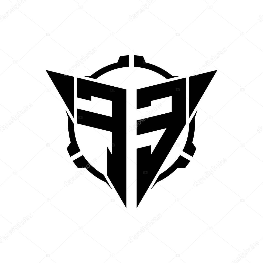 FE Gaming Logo Initial with geometric modern Triangle rounded Scope Sniper Tactical style design in isolated background, minimalist gaming monogram logo design, sniper shoot triangle logo letter.