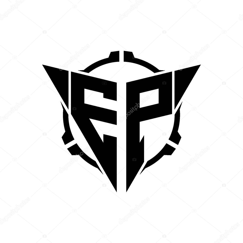 EP Gaming Logo Initial with geometric modern Triangle rounded Scope Sniper Tactical style design in isolated background, minimalist gaming monogram logo design, sniper shoot triangle logo letter.