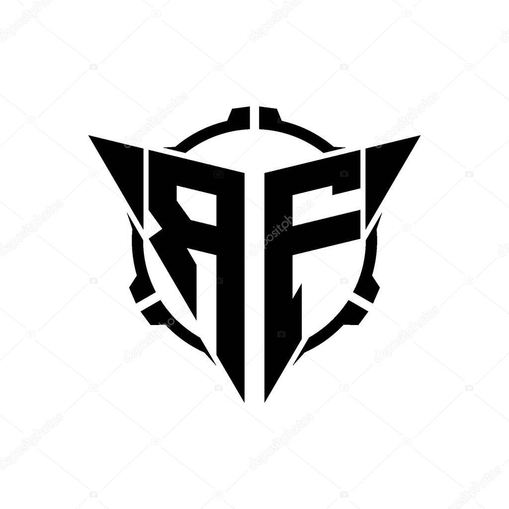 RF Gaming Logo Initial with geometric modern Triangle rounded Scope Sniper Tactical style design in isolated background, minimalist gaming monogram logo design, sniper shoot triangle logo letter.