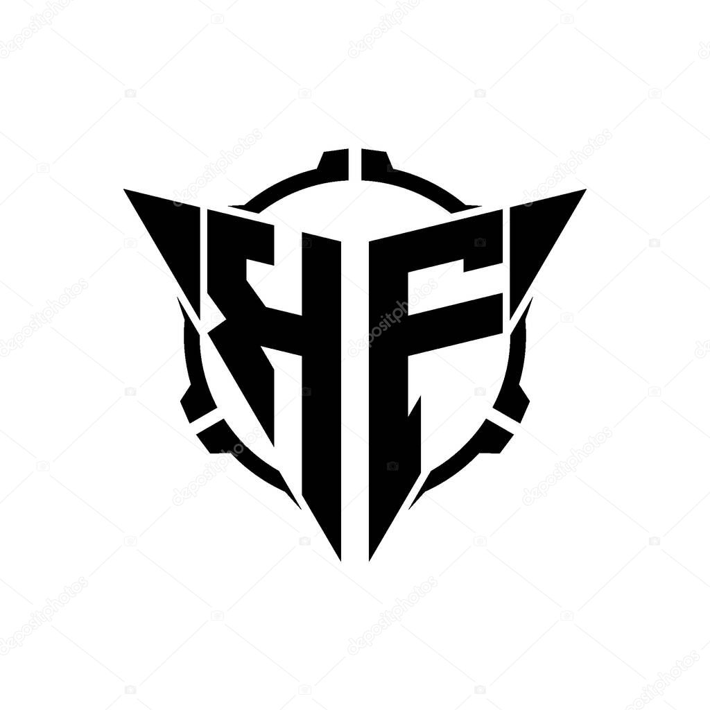 KF Gaming Logo Initial with geometric modern Triangle rounded Scope Sniper Tactical style design in isolated background, minimalist gaming monogram logo design, sniper shoot triangle logo letter.