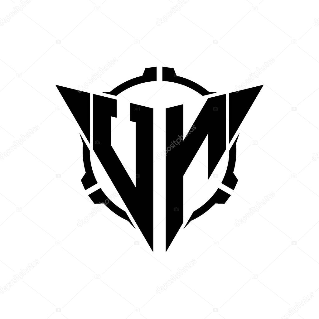 UN Gaming Logo Initial with geometric modern Triangle rounded Scope Sniper Tactical style design in isolated background, minimalist gaming monogram logo design, sniper shoot triangle logo letter.