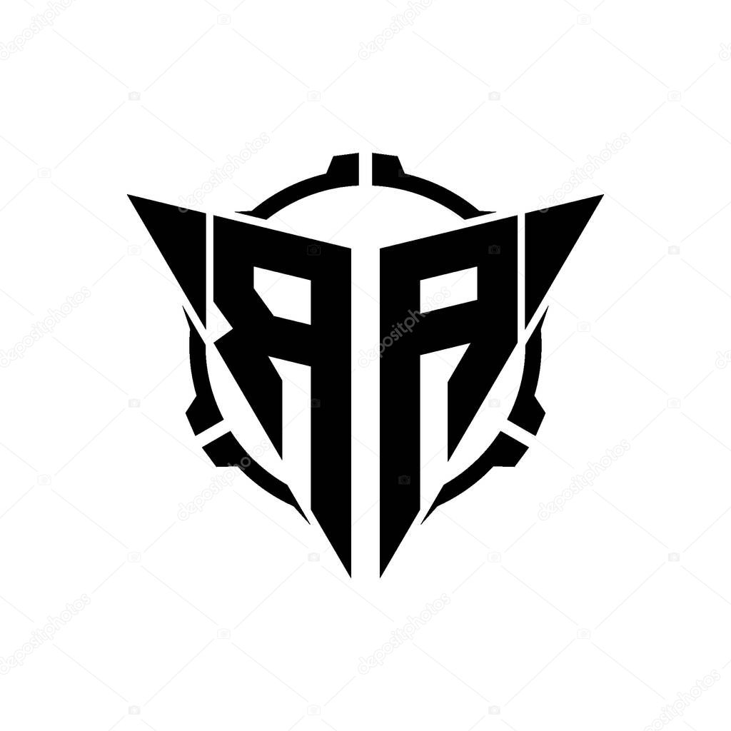 RA Gaming Logo Initial with geometric modern Triangle rounded Scope Sniper Tactical style design in isolated background, minimalist gaming monogram logo design, sniper shoot triangle logo letter.