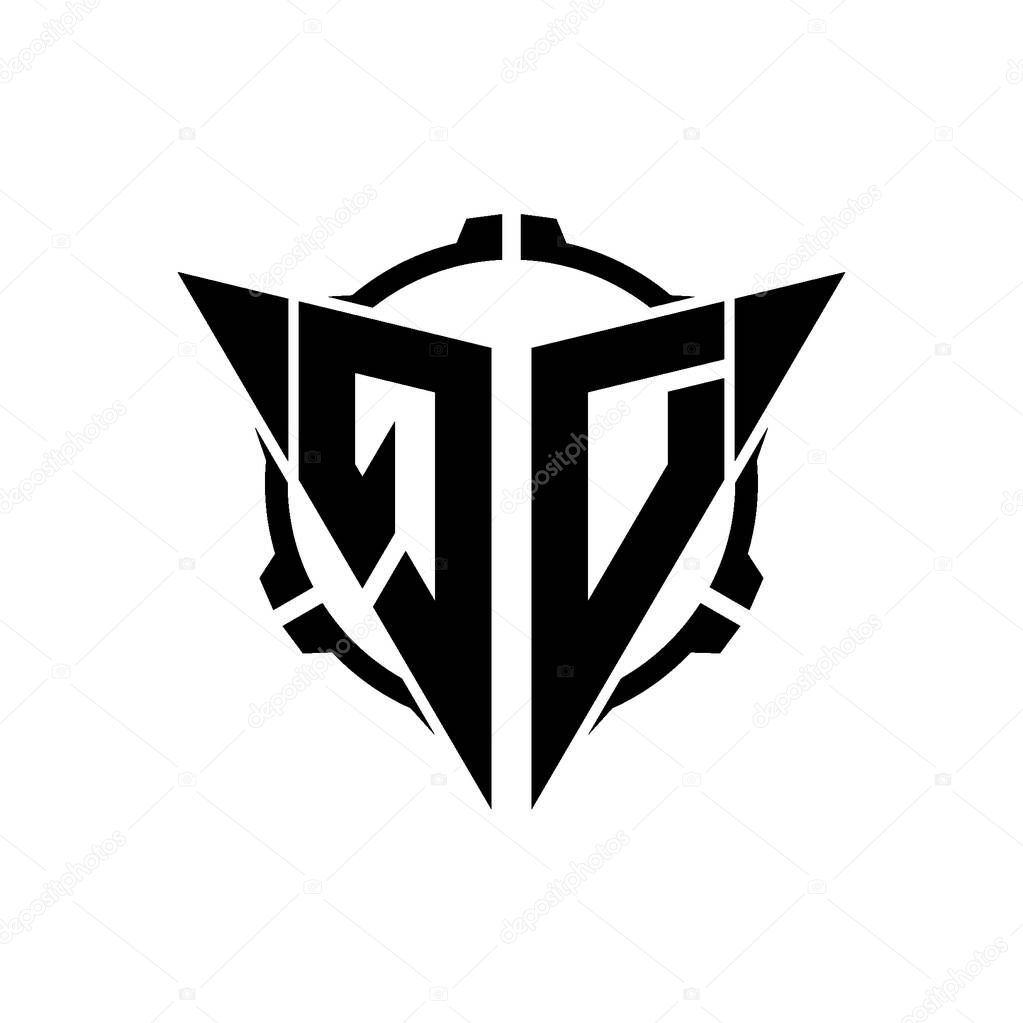 QD Gaming Logo Initial with geometric modern Triangle rounded Scope Sniper Tactical style design in isolated background, minimalist gaming monogram logo design, sniper shoot triangle logo letter.