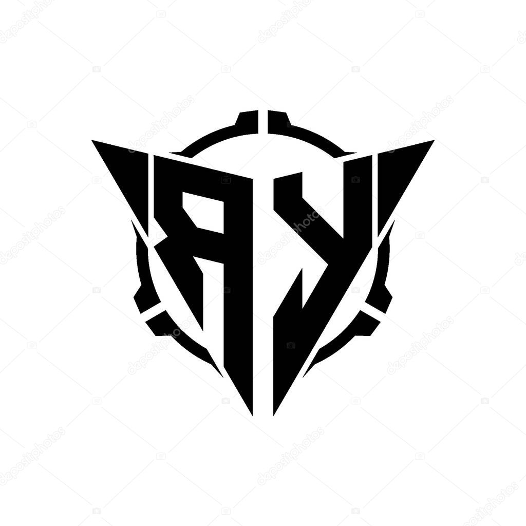 RY Gaming Logo Initial with geometric modern Triangle rounded Scope Sniper Tactical style design in isolated background, minimalist gaming monogram logo design, sniper shoot triangle logo letter.