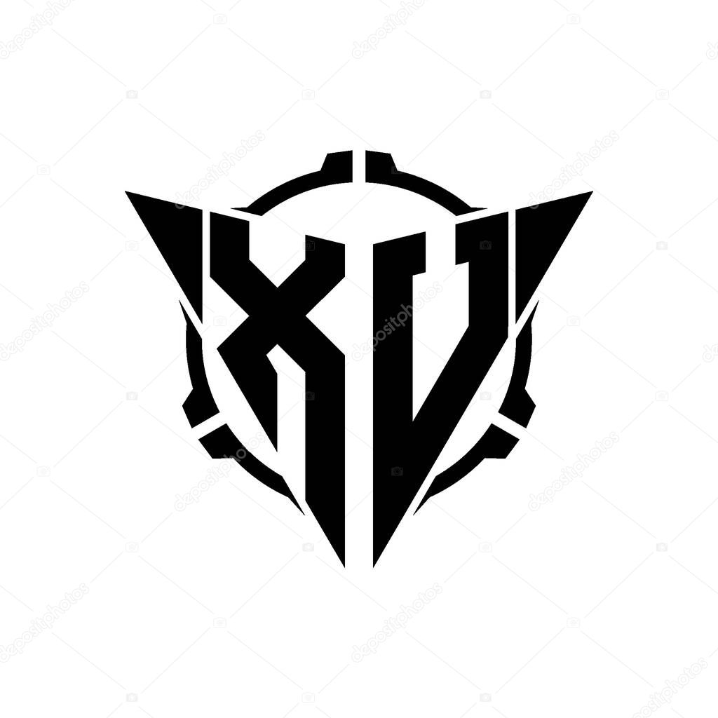 XU Gaming Logo Initial with geometric modern Triangle rounded Scope Sniper Tactical style design in isolated background, minimalist gaming monogram logo design, sniper shoot triangle logo letter.