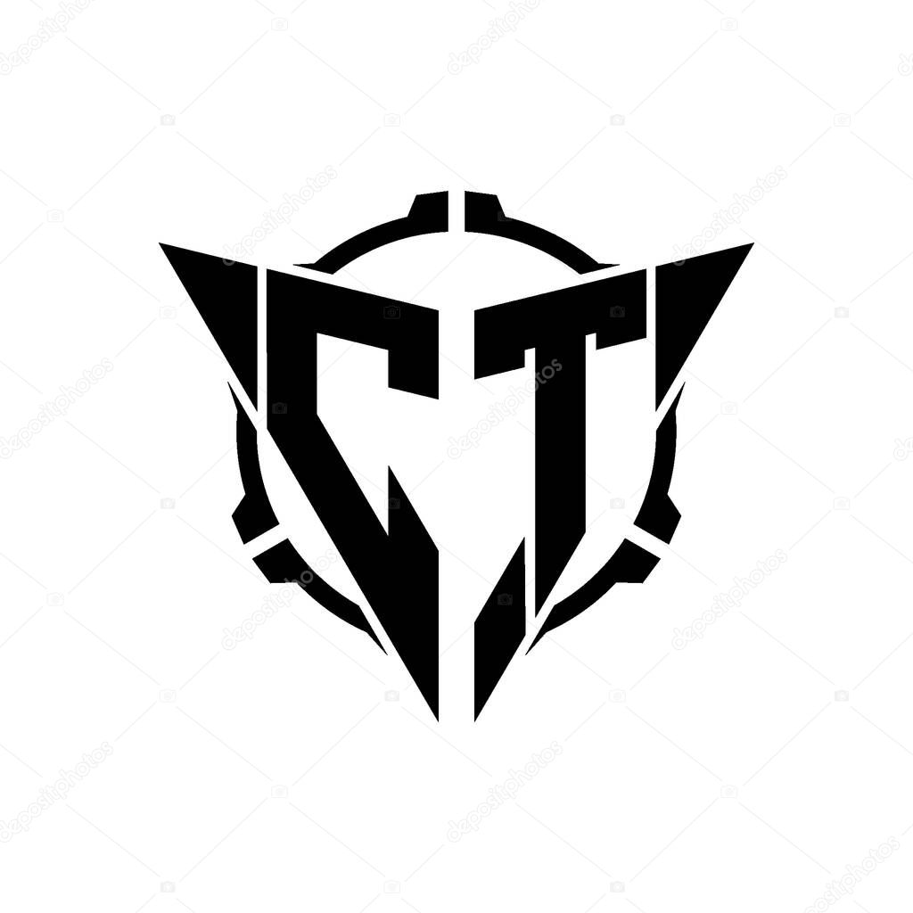 CT Gaming Logo Initial with geometric modern Triangle rounded Scope Sniper Tactical style design in isolated background, minimalist gaming monogram logo design, sniper shoot triangle logo letter.