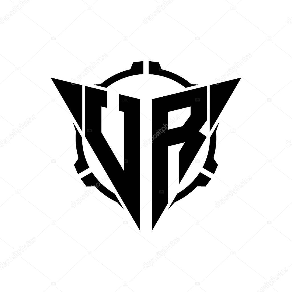 UR Gaming Logo Initial with geometric modern Triangle rounded Scope Sniper Tactical style design in isolated background, minimalist gaming monogram logo design, sniper shoot triangle logo letter.