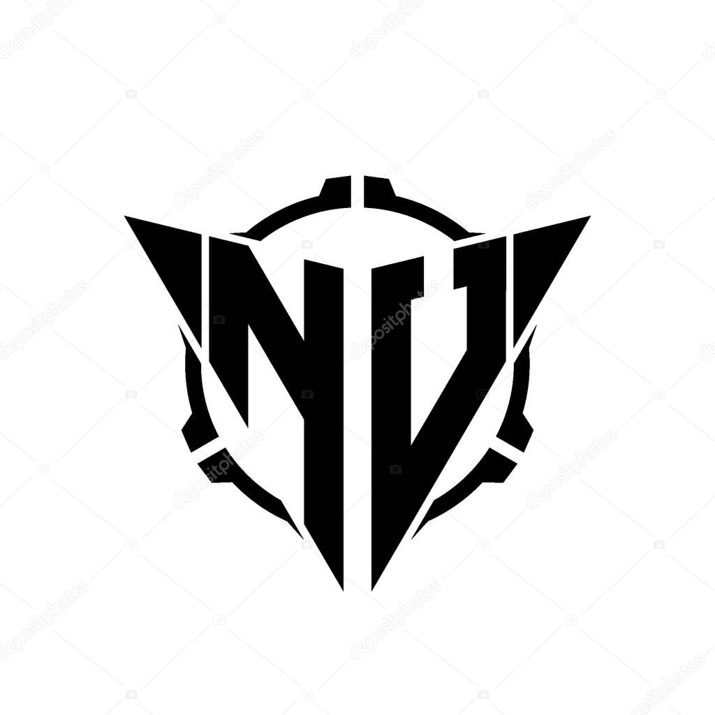 NU Gaming Logo Initial with geometric modern Triangle rounded Scope Sniper Tactical style design in isolated background, minimalist gaming monogram logo design, sniper shoot triangle logo letter.