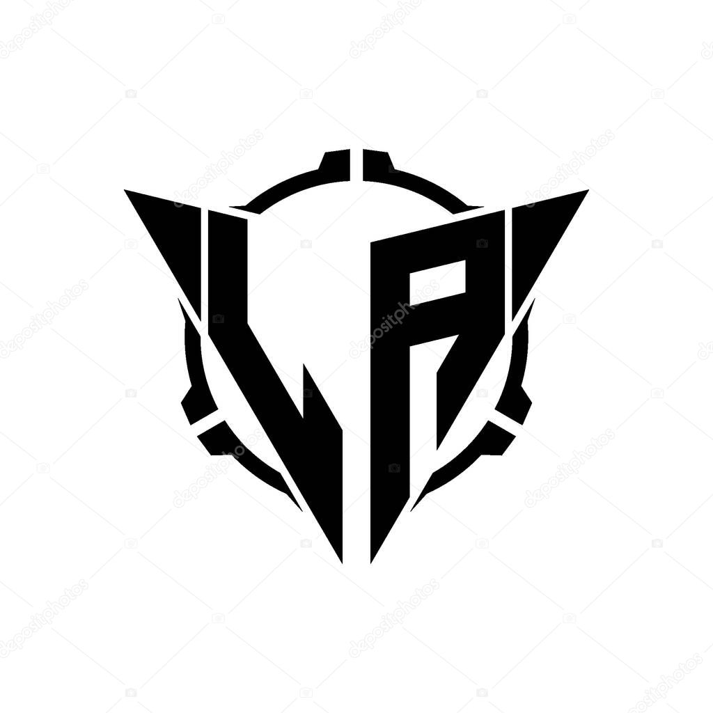 LA Gaming Logo Initial with geometric modern Triangle rounded Scope Sniper Tactical style design in isolated background, minimalist gaming monogram logo design, sniper shoot triangle logo letter.