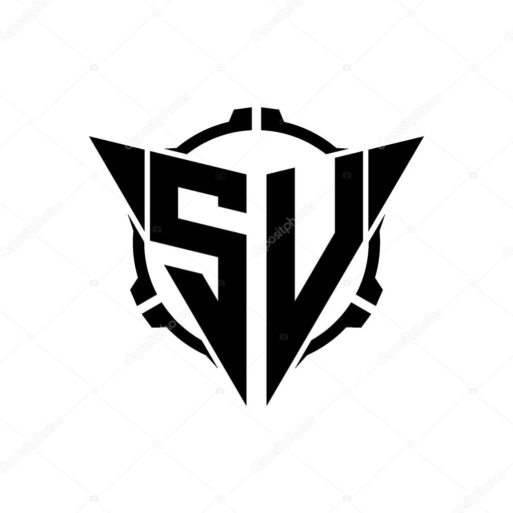SV Gaming Logo Initial with geometric modern Triangle rounded Scope Sniper Tactical style design in isolated background, minimalist gaming monogram logo design, sniper shoot triangle logo letter.