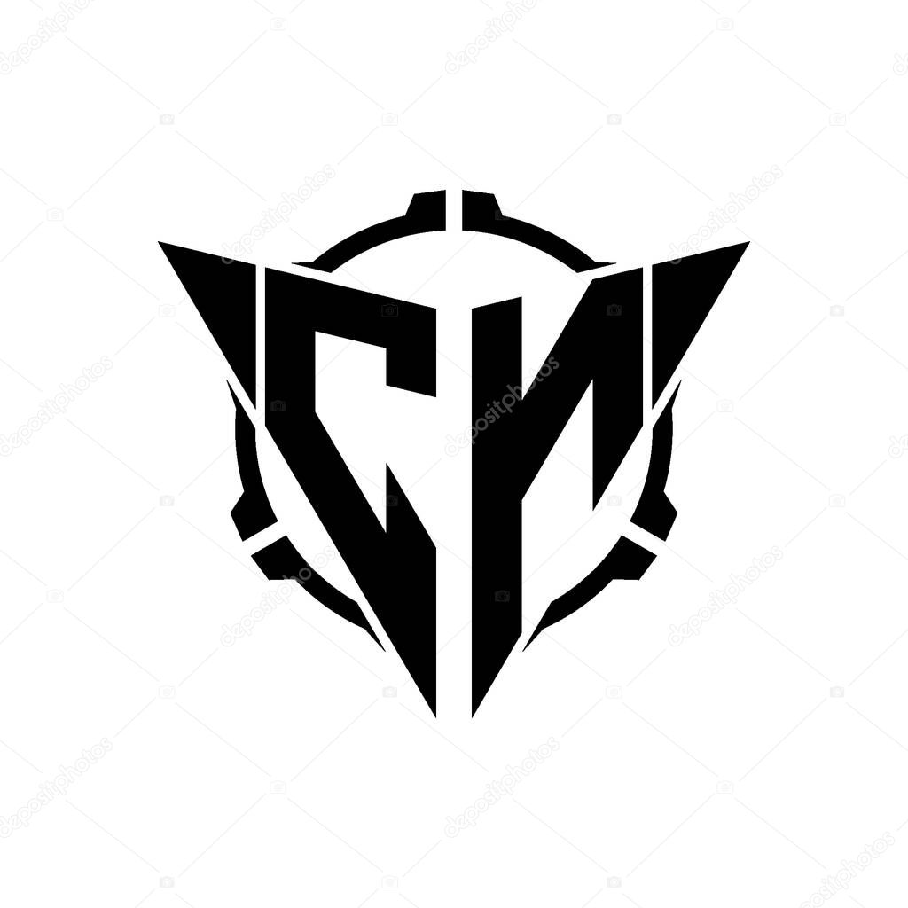 CN Gaming Logo Initial with geometric modern Triangle rounded Scope Sniper Tactical style design in isolated background, minimalist gaming monogram logo design, sniper shoot triangle logo letter.