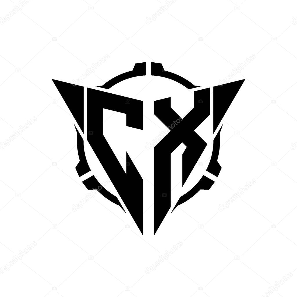 CX Gaming Logo Initial with geometric modern Triangle rounded Scope Sniper Tactical style design in isolated background, minimalist gaming monogram logo design, sniper shoot triangle logo letter.