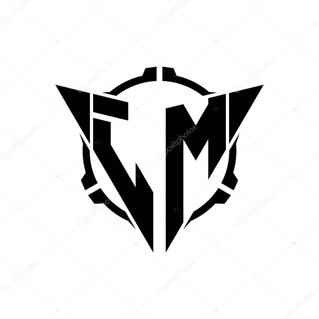 JM Gaming Logo Initial with geometric modern Triangle rounded Scope Sniper Tactical style design in isolated background, minimalist gaming monogram logo design, sniper shoot triangle logo letter.