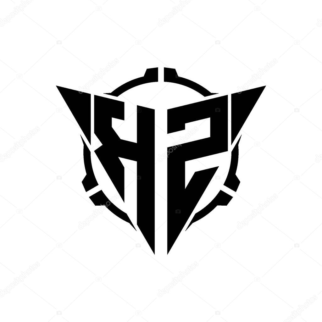 KZ Gaming Logo Initial with geometric modern Triangle rounded Scope Sniper Tactical style design in isolated background, minimalist gaming monogram logo design, sniper shoot triangle logo letter.