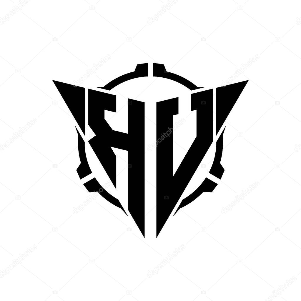 KU Gaming Logo Initial with geometric modern Triangle rounded Scope Sniper Tactical style design in isolated background, minimalist gaming monogram logo design, sniper shoot triangle logo letter.