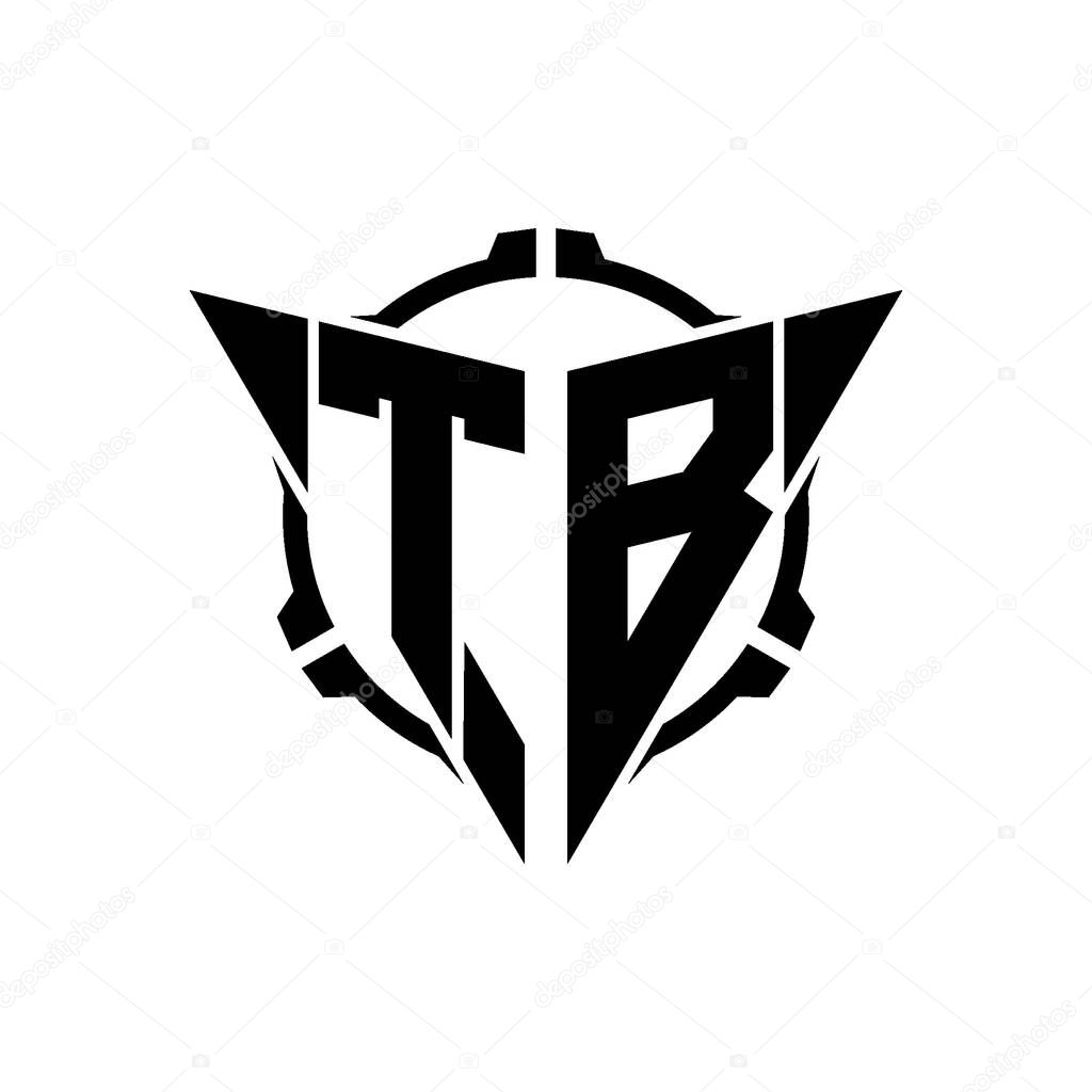 TB Gaming Logo Initial with geometric modern Triangle rounded Scope Sniper Tactical style design in isolated background, minimalist gaming monogram logo design, sniper shoot triangle logo letter.